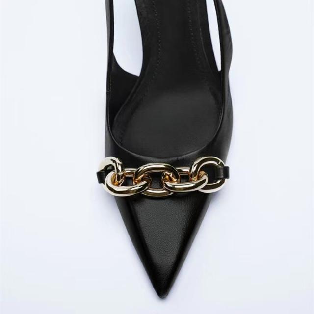 Metal chain slingback high heels