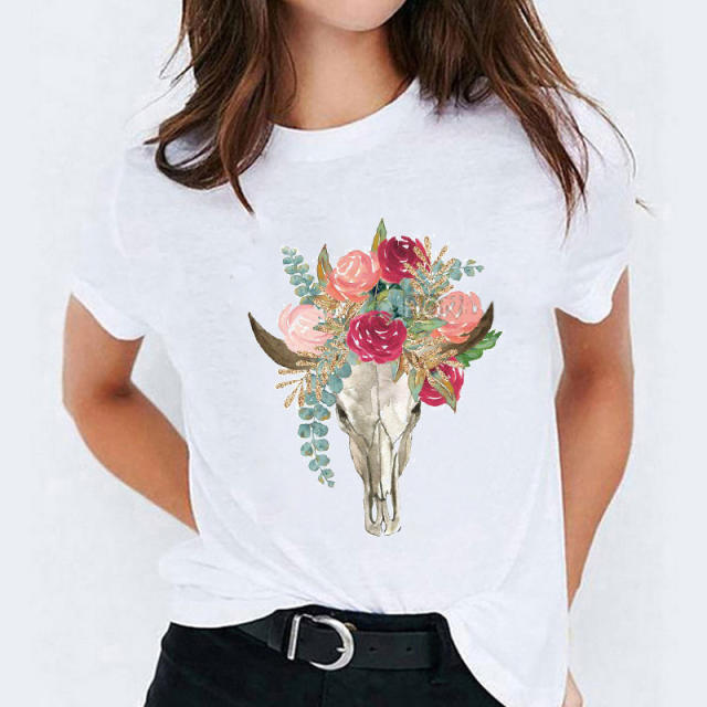 Summer fashion feather print women's short-sleeved T-shirt