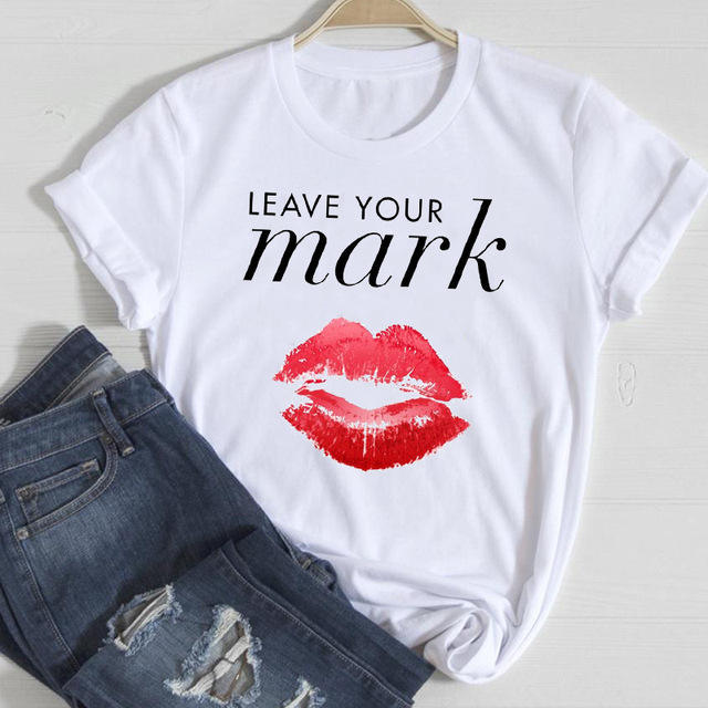 New red lip letter printed women's short-sleeved T-shirt