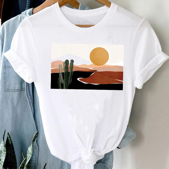 New watercolor printing women's short-sleeved T-shirt