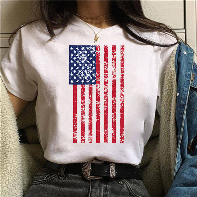 Fashion American element letter print women's short sleeve t-shirt