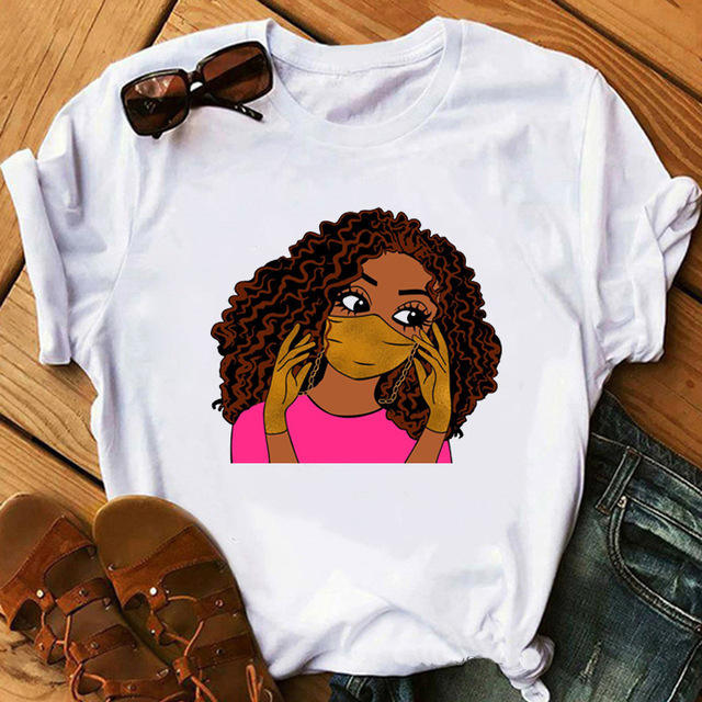 Summer black girl printed women's short-sleeved T-shirt