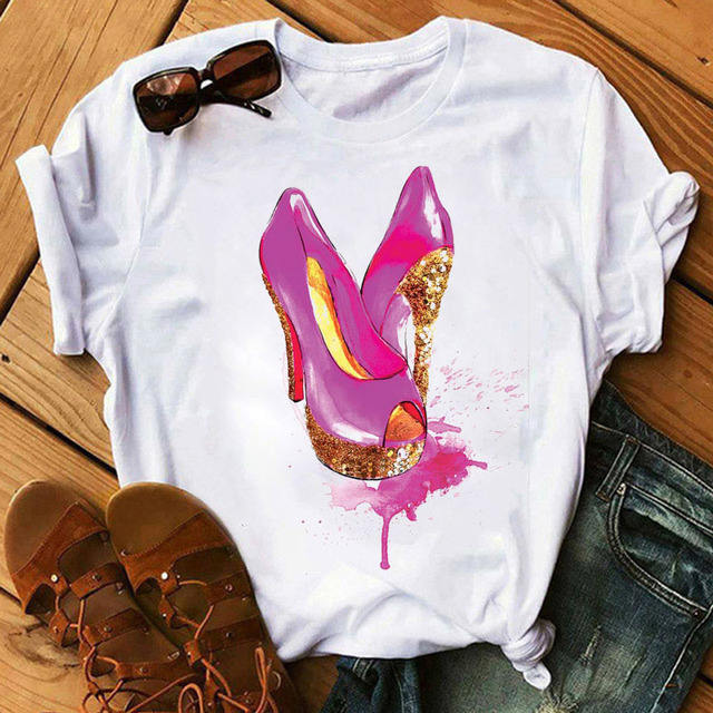 New high heels letter print women's short-sleeved T-shirt