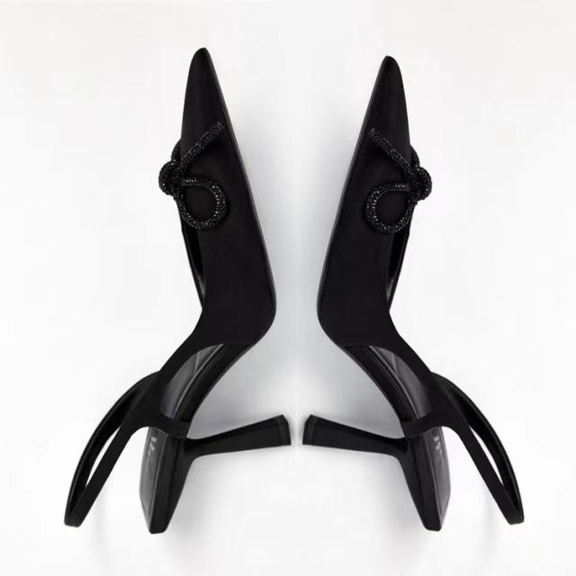 Rhinestone bow slingback high heels