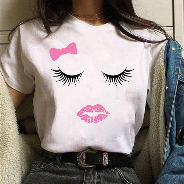 Fashion eyebrow eye print women's short sleeve t-shirt