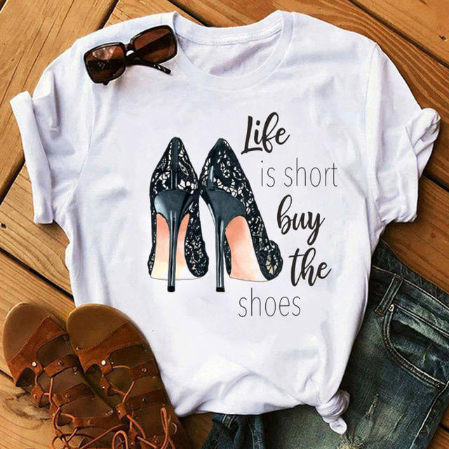 New high heels letter print women's short-sleeved T-shirt