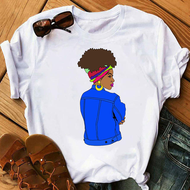 Summer black girl printed women's short-sleeved T-shirt