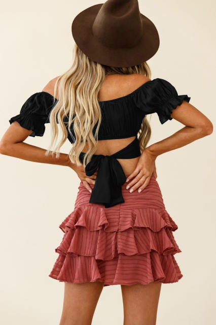 Sexy off shoulder tie back cropped tops
