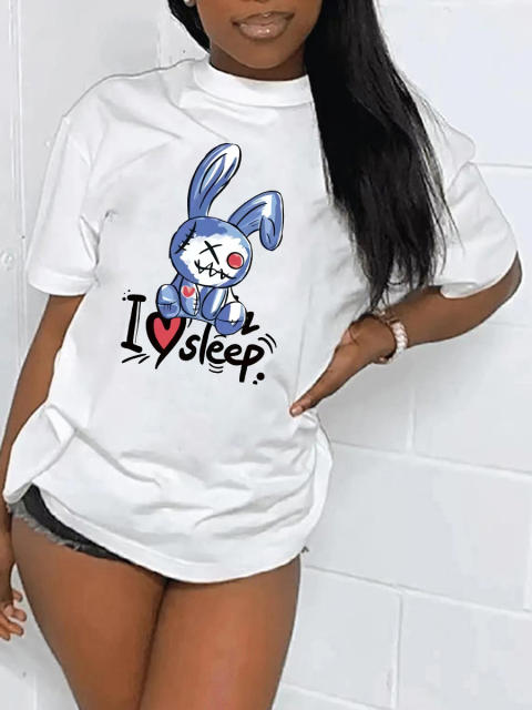 Summer cute rabbit printed women's short-sleeved T-shirt