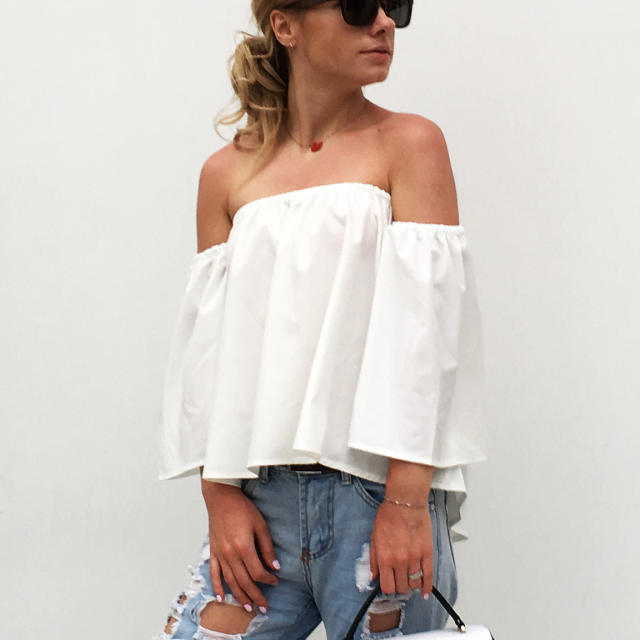 Sexy off shoulder chiffon woman tops