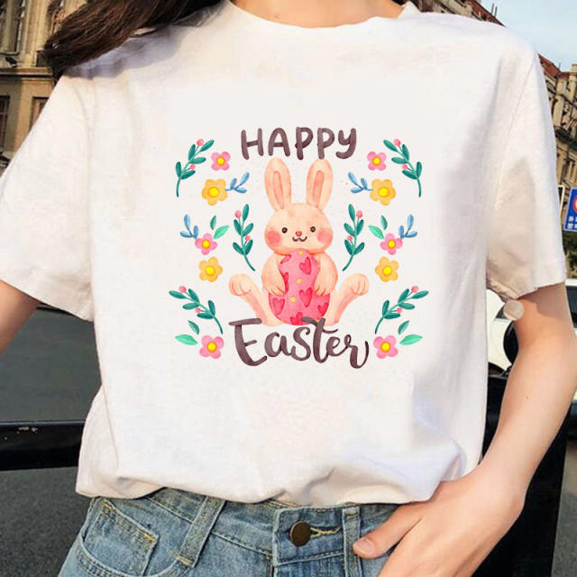 Fashion Easter bunny print women's short sleeve t-shirt
