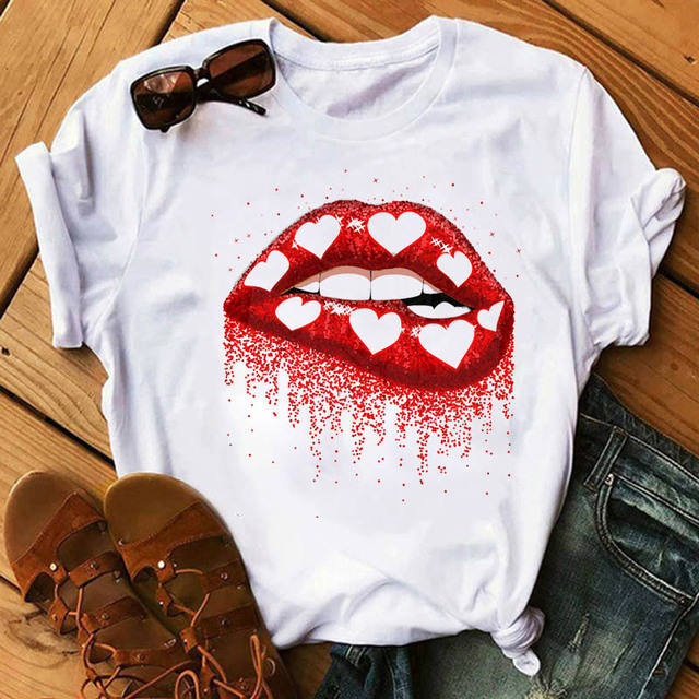 New fashion lip printings women's short-sleeved T-shirt