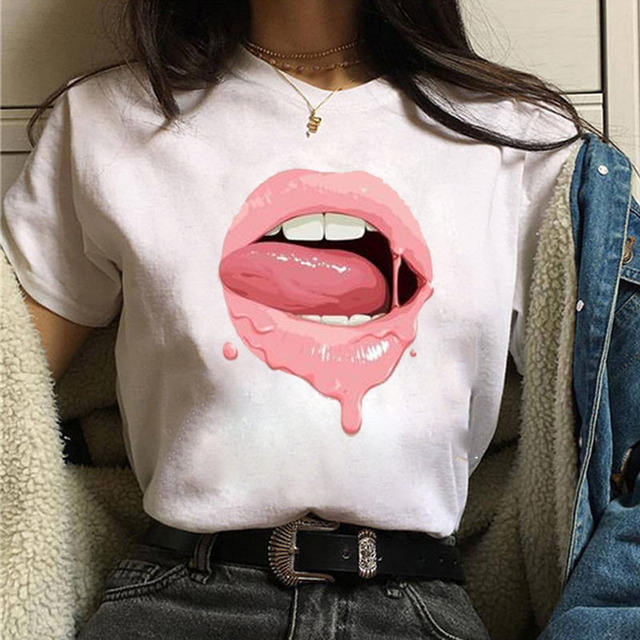 Sexy lips printing women t shirt