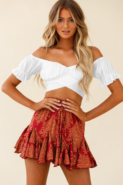 Sexy off shoulder tie back cropped tops