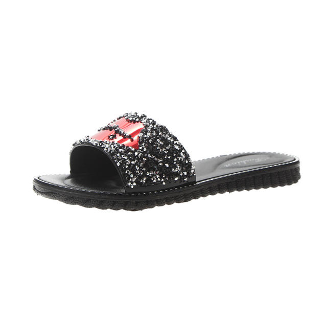 Sexy lips rhinestone slippers