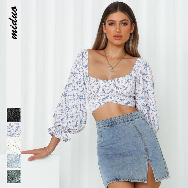 Summer chiffon long sleeve crop tops