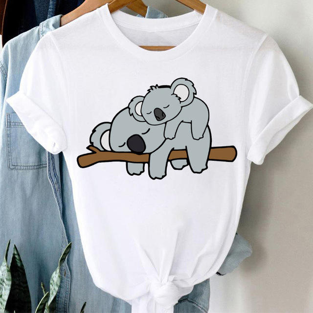 Cute lazy koala printing women t shirt