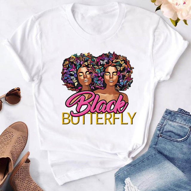 Summer fashion black girl printed women's short sleeve t-shirt