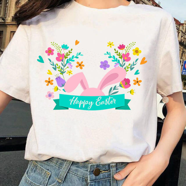 Fashion Easter bunny print women's short sleeve t-shirt