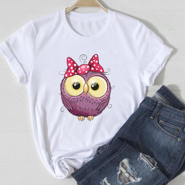 2022 cute owl printing women t shirts