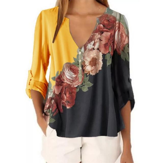 V neck long sleeve chiffon blouse