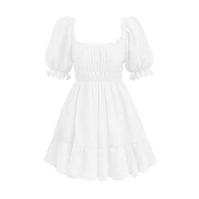 Sweet balloon sleeve smock dress