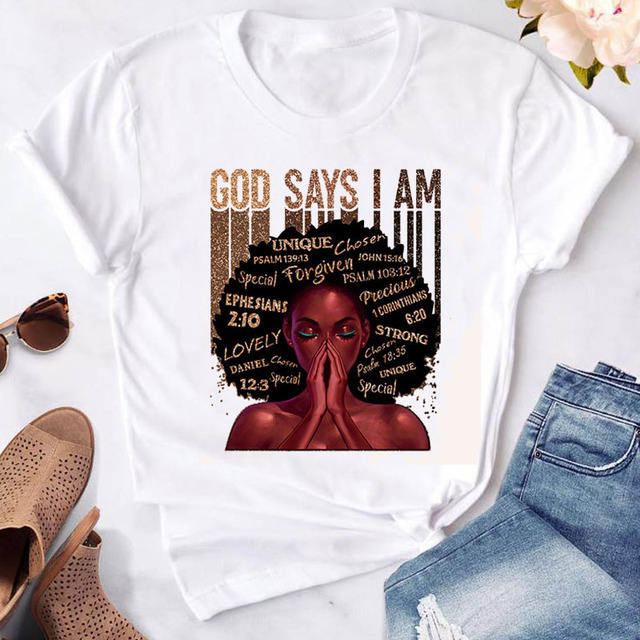 Summer fashion black girl printed women's short sleeve t-shirt