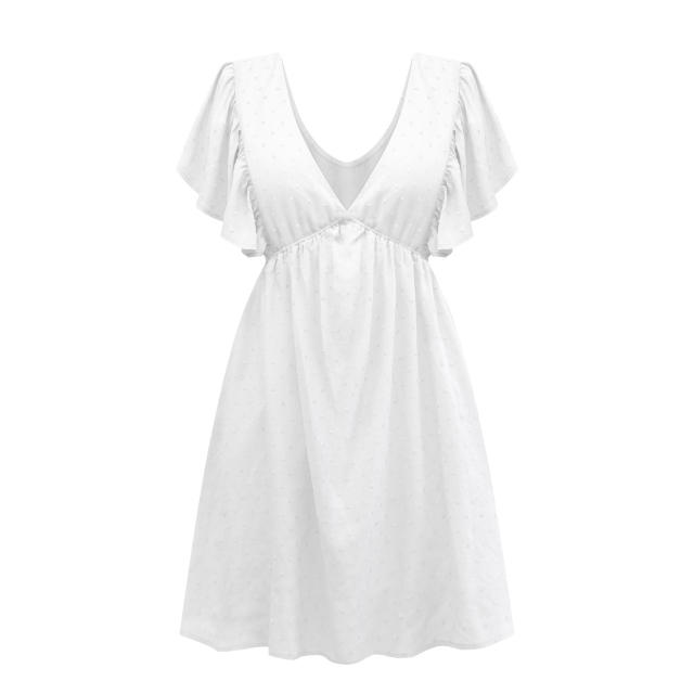 Ruffles sleeve V neck short dress for women