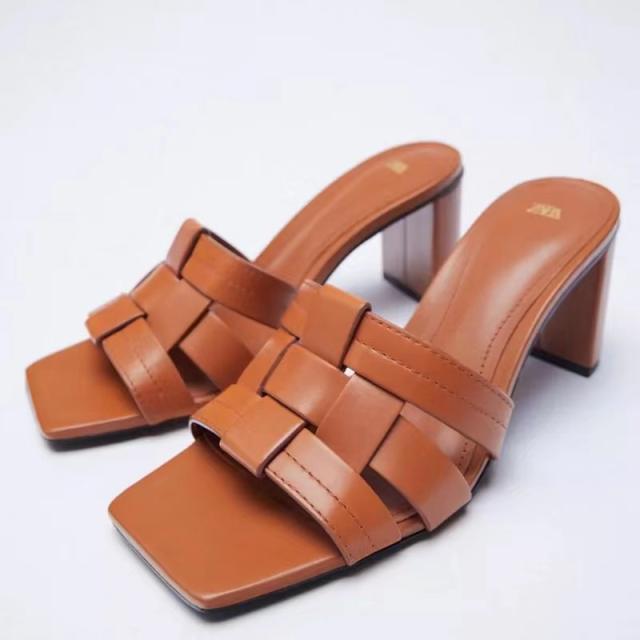 Braided block heels sandals