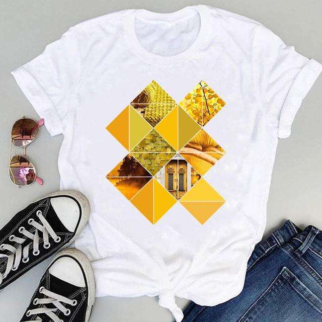 Color geometric shape printing women t shirts