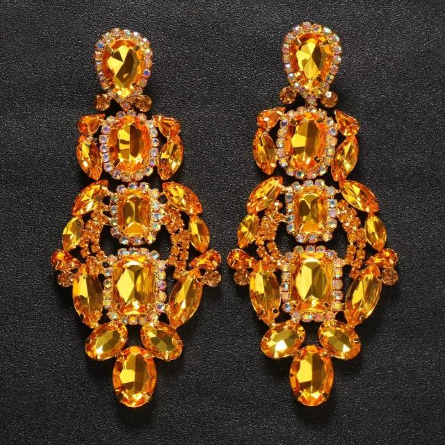 Yellow color glass crystal statment earrings for women