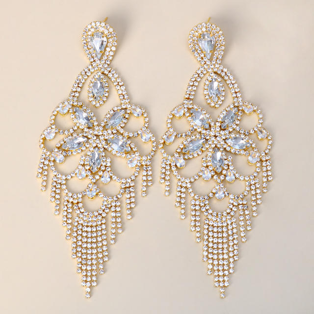 Ins rhinestone tassel glass crystal statement earrings