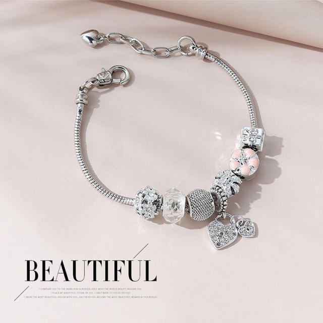 Enamel flower cute beads diy bracelet for women