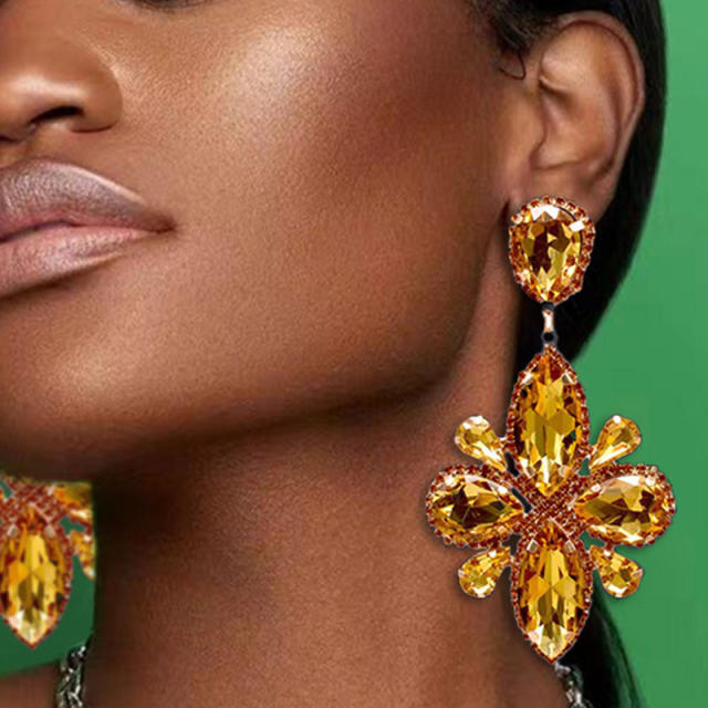 Yellow and white glass crystal statement earrings