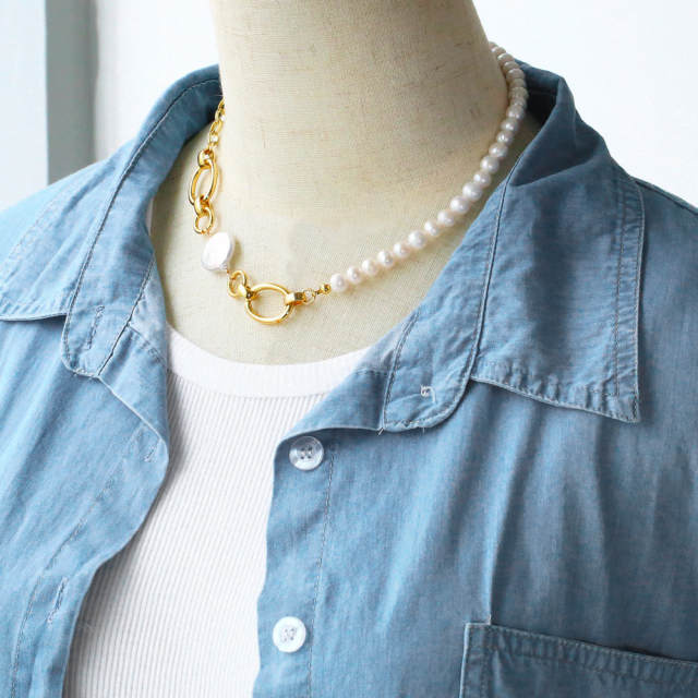 Baroque pearl real gold plated chain choker necklace