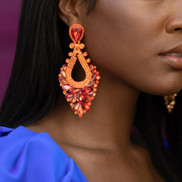 Luxury color glass crystal statement earrings drop earring