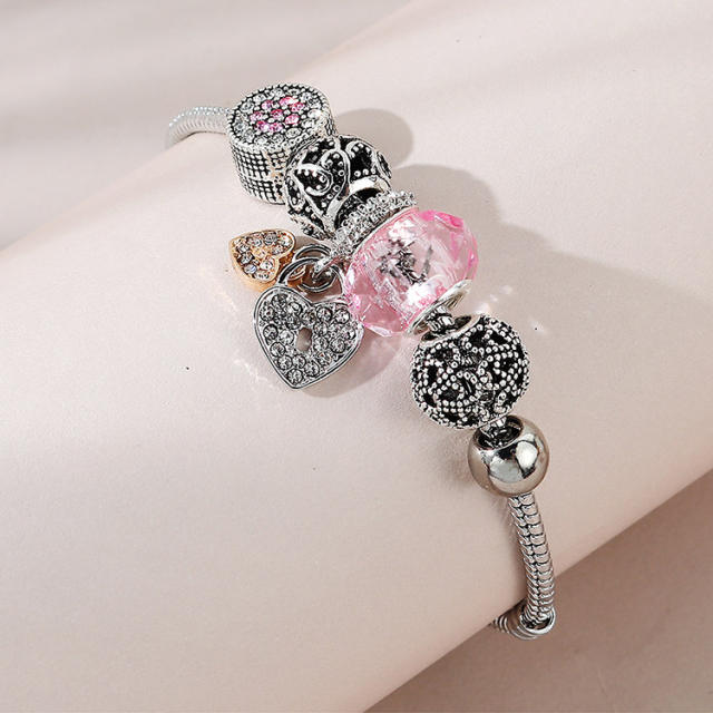 Occident fashion color glass crystal beads heart charm diy bracelet