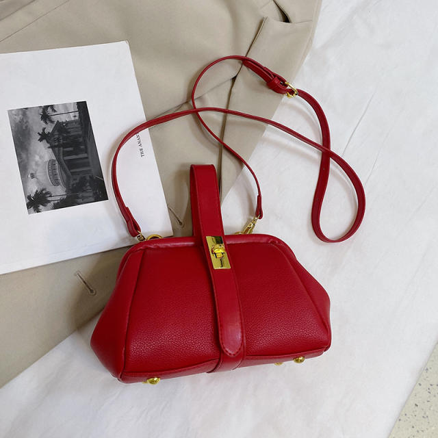 PU leather plain color handbag for women
