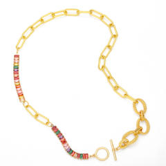 Rainbow cubic zircon real gold plated chain toggle necklace