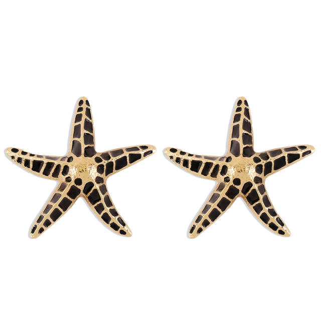 Color enamel starfish ear studs