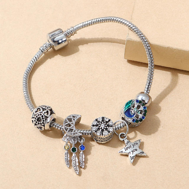 Vintage moon star charm diy bracelet for women