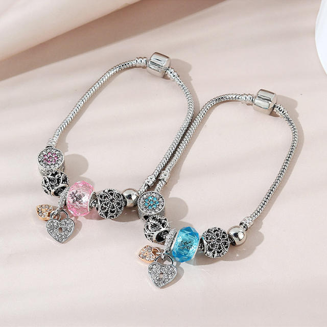 Occident fashion color glass crystal beads heart charm diy bracelet