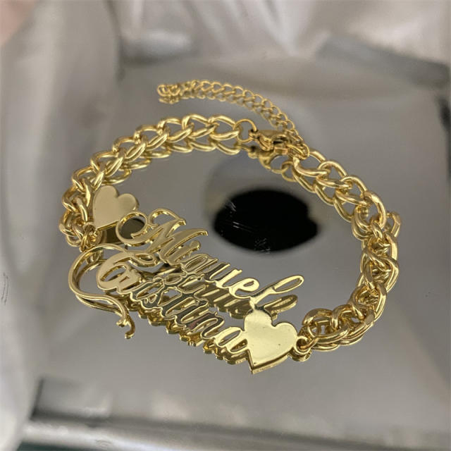 Hot sale hiphop two heart custom bracelet