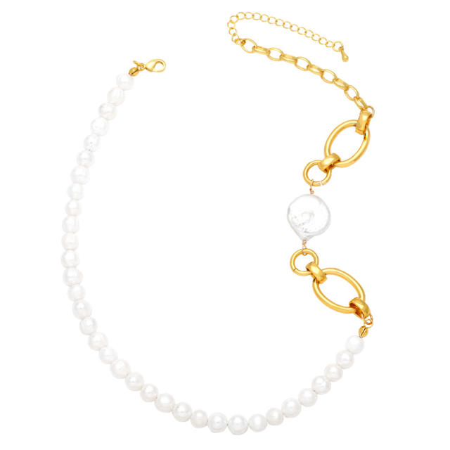 Baroque pearl real gold plated chain choker necklace