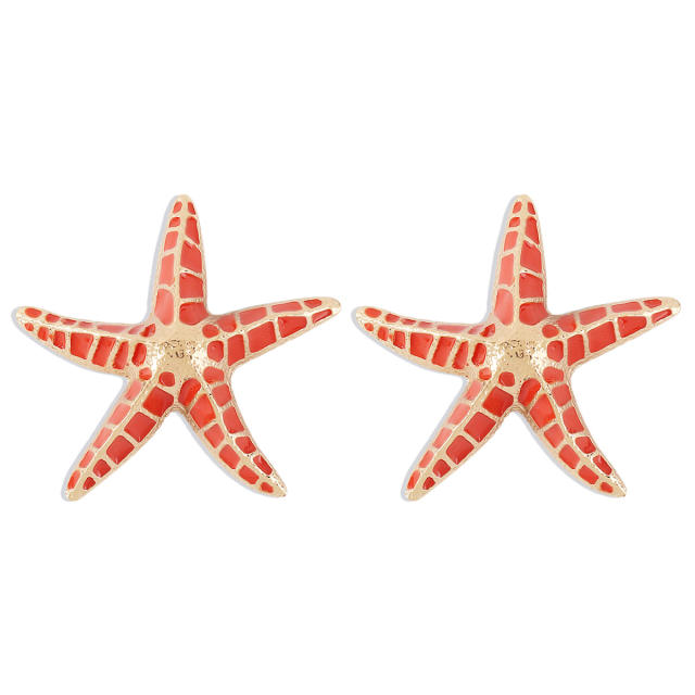Color enamel starfish ear studs