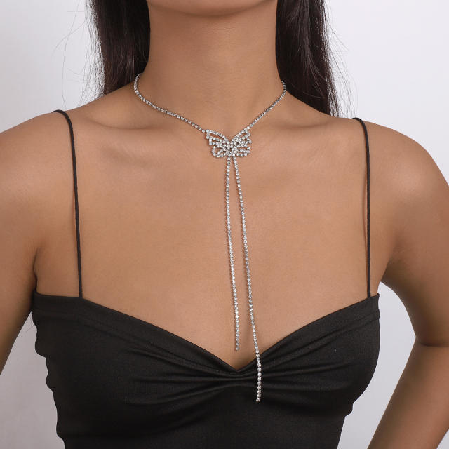 Elegant butterfly diamond necklace lariet necklace