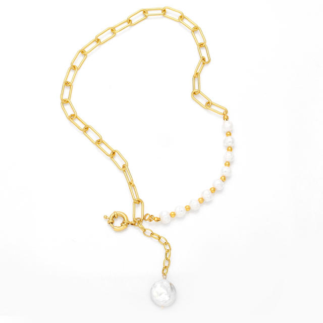 Water pearl real gold plated chain necklace