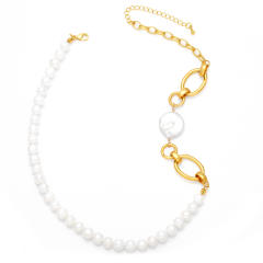 Baroque pearl real gold plated chain choker necklace