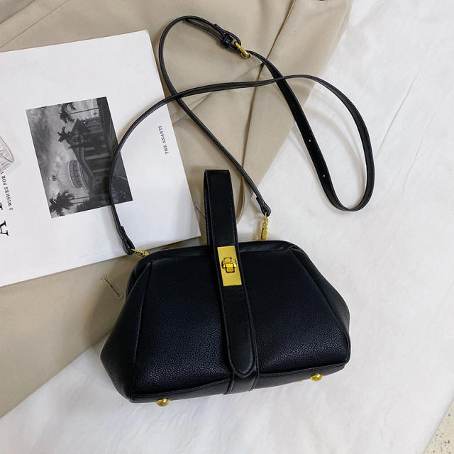 PU leather plain color handbag for women