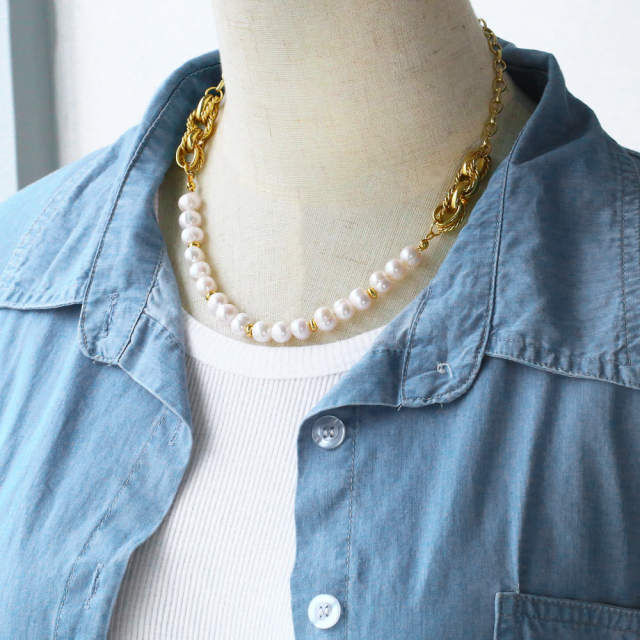 Baroque pearl real gold plated chain choker necklace